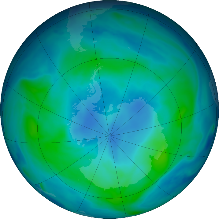 Antarctic ozone map for 26 February 2018